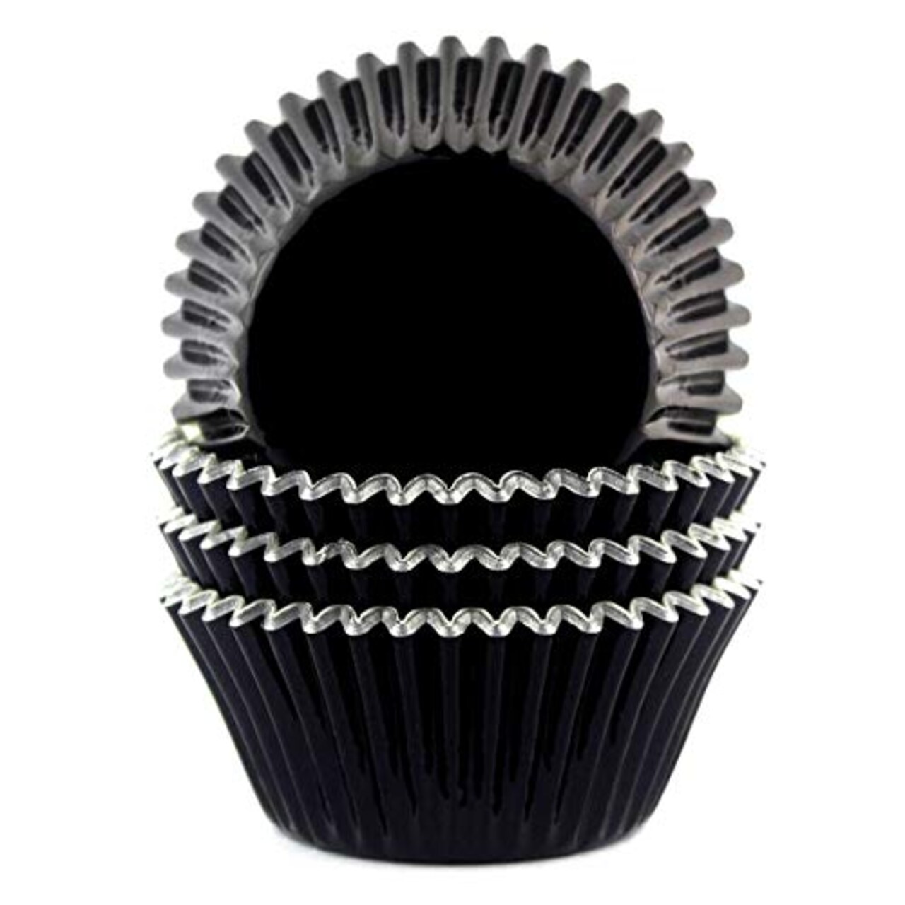 Eoonfirst Foil Metallic Cupcake Liners Halloween Party Standard Baking Cups 100 Pcs (Black)